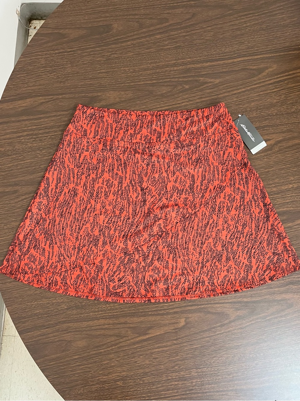 NWT Eddie Bauer Kacey Faux Wrap Mini Skirt L Rust Black Athletic Dry-Wik Stretch